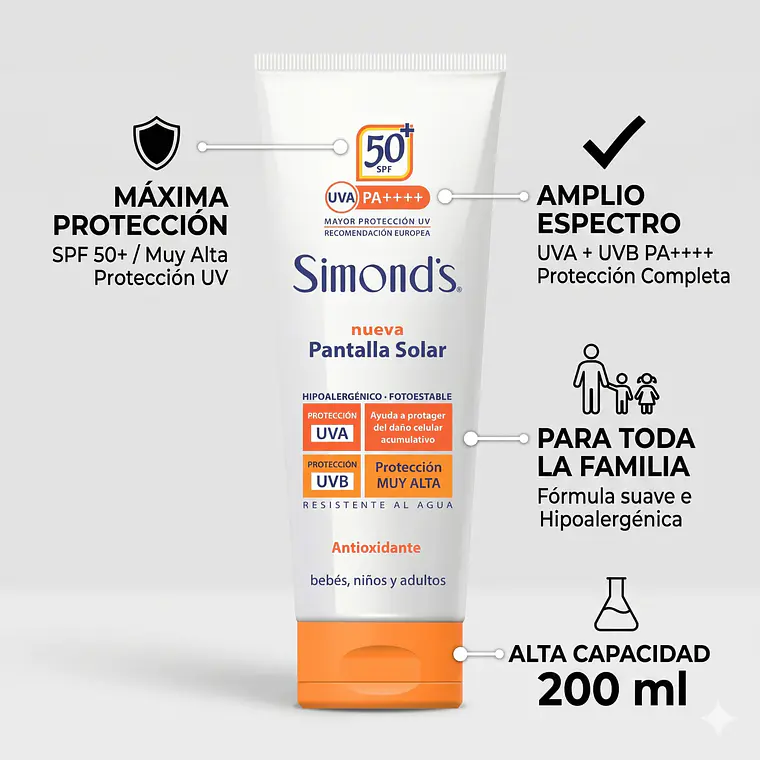 Simonds bloqueador solar SPF 50 200 ml para piel sensible 4