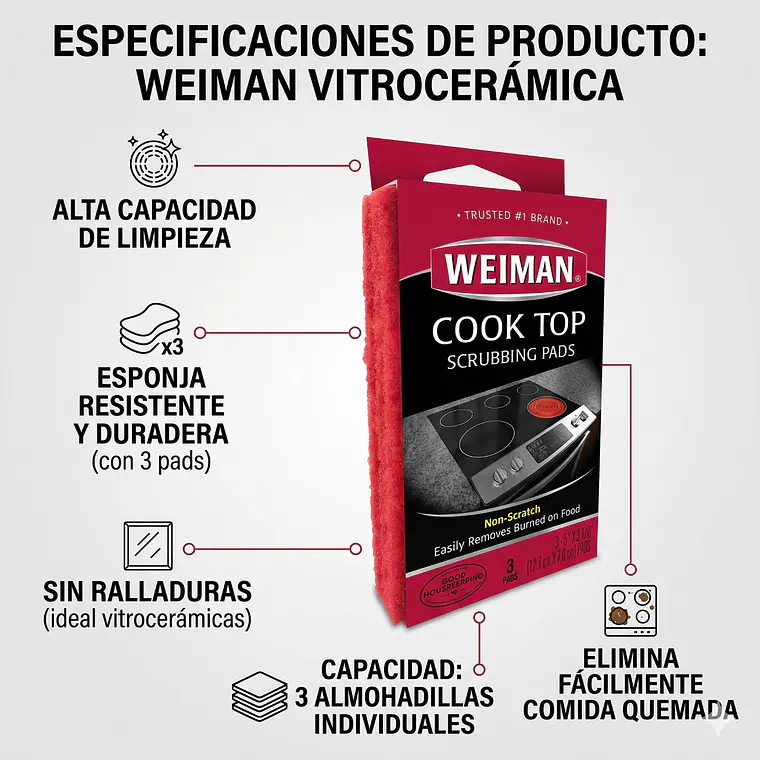 Esponja Vitrocerámica Weiman 3 Unidades 4