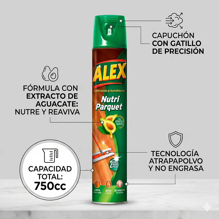 Alex Atrapa Polvo Limpieza Parquet Aerosol 750cc 4