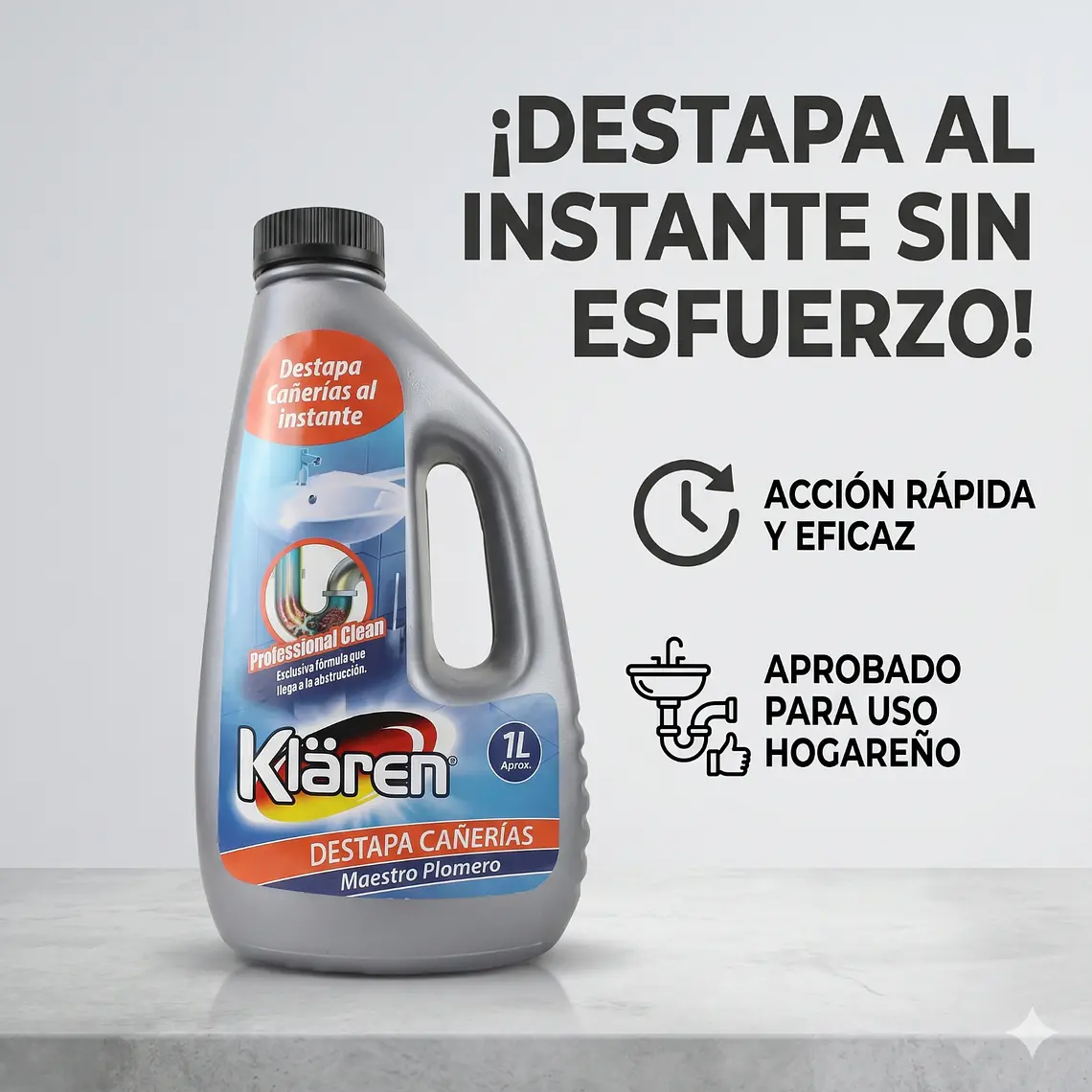 Desatascador Cañerías Klaren Maestro Plomero 1L 2