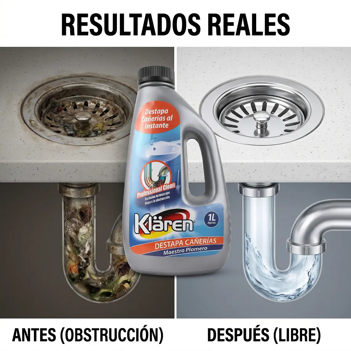 Desatascador Cañerías Klaren Maestro Plomero 1L 5