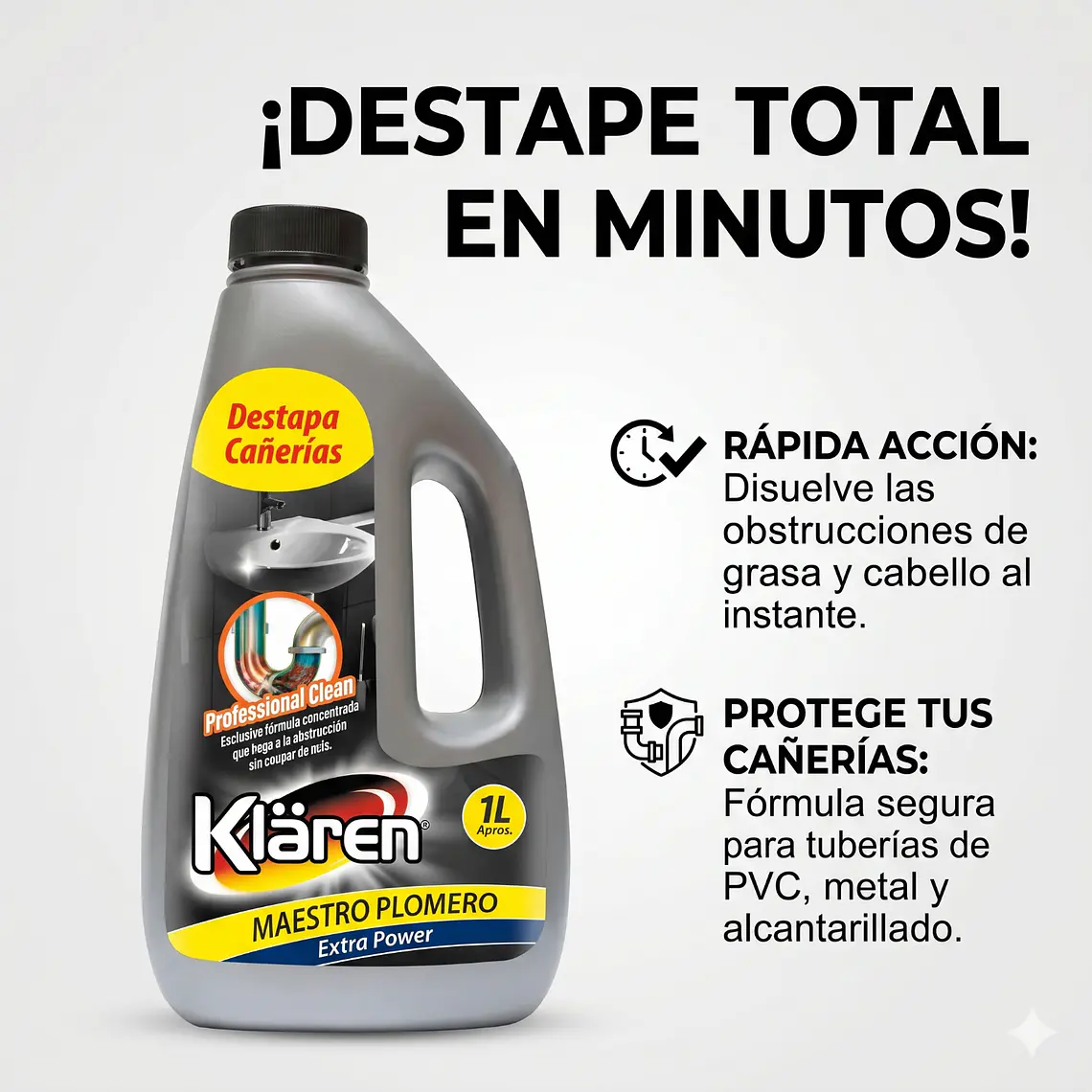 Destapa Cañerias Extra Power Klaren 1l 2