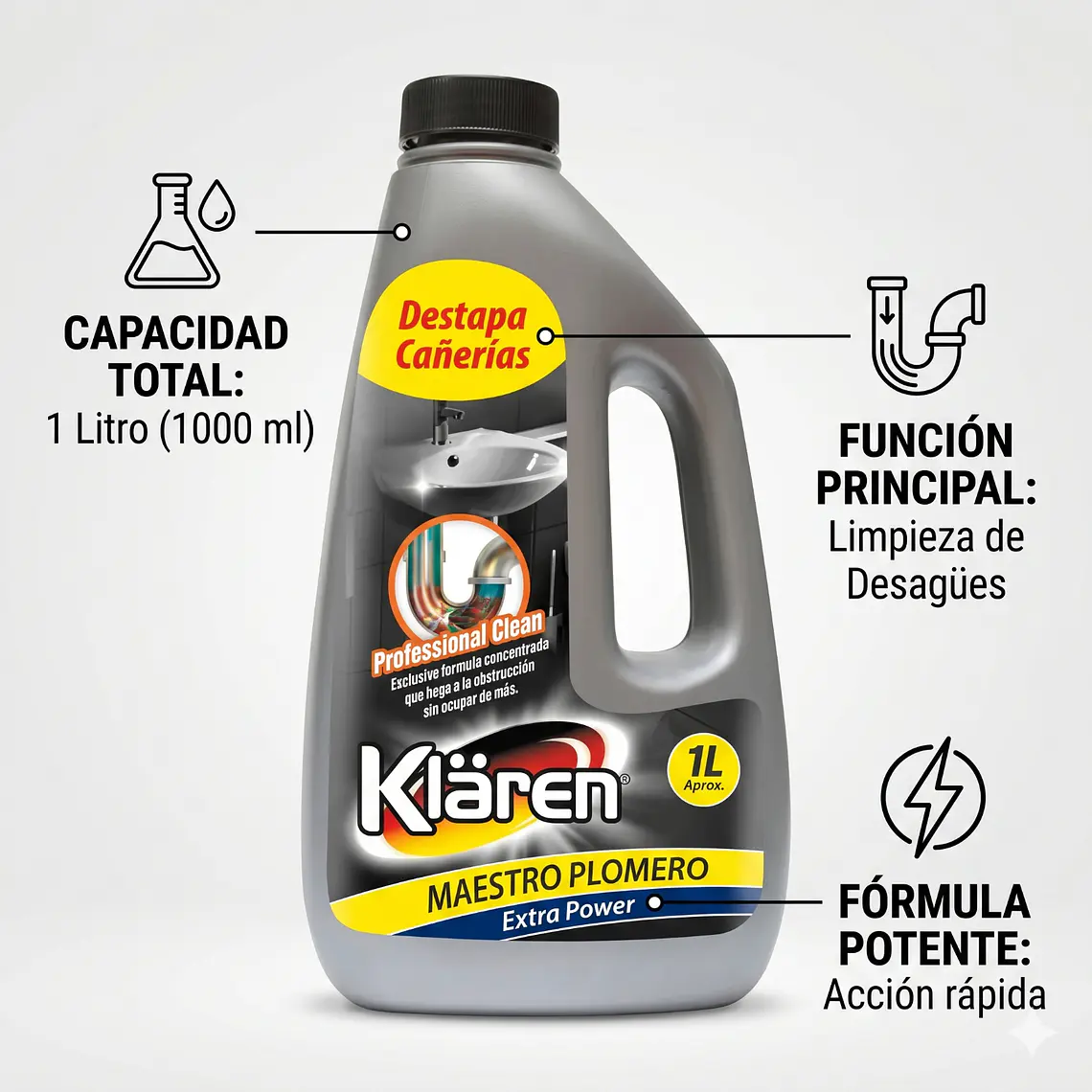Destapa Cañerias Extra Power Klaren 1l 4