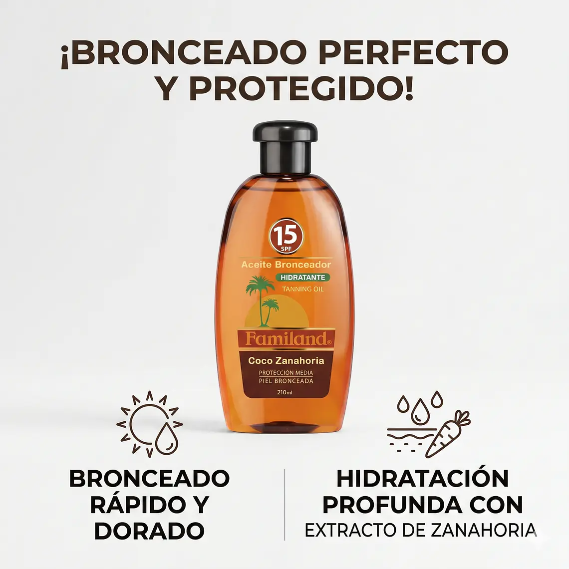 Bronceador Aceite Familand FPS15 Coco Zanahoria 210 ml 2