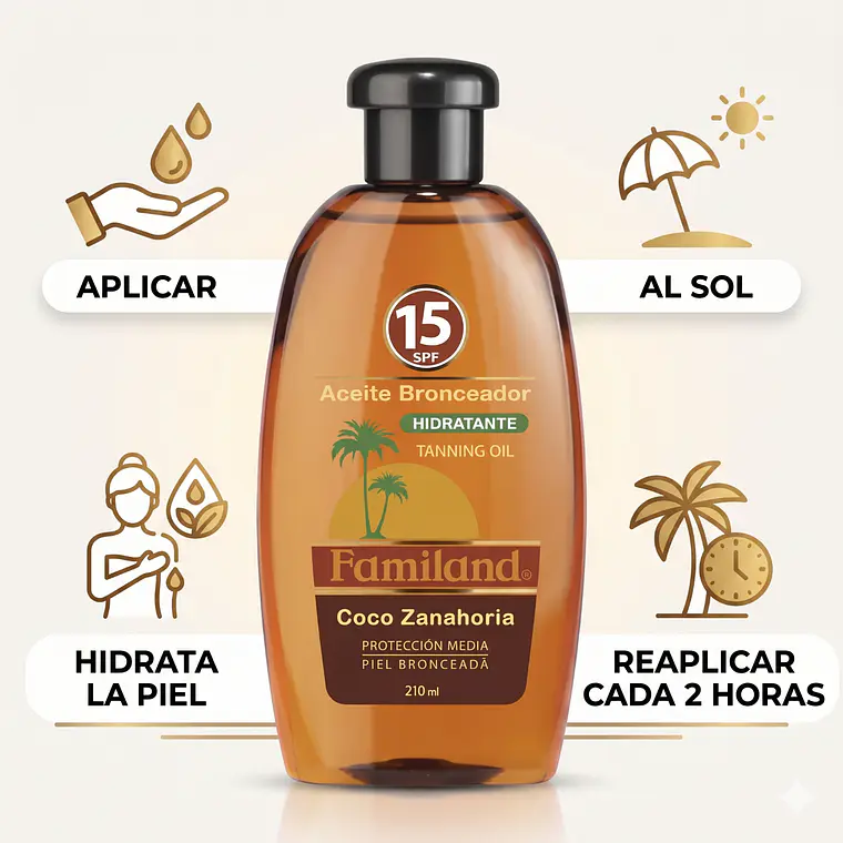 Bronceador Aceite Familand FPS15 Coco Zanahoria 210 ml 3