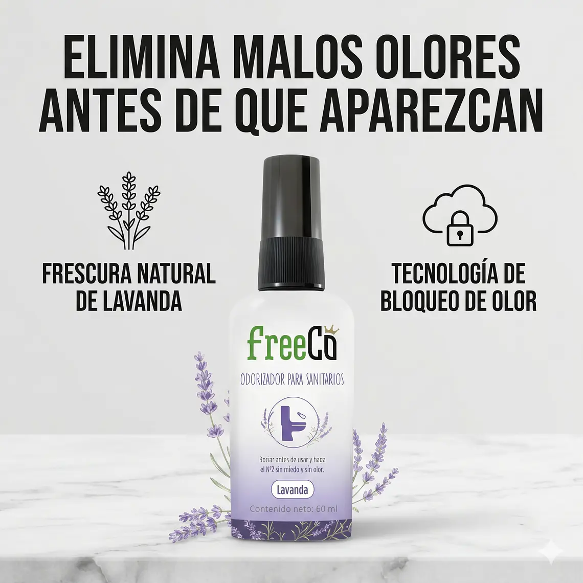 Eliminador de Olores Freeco Aroma LAVANDA 60 ml 2