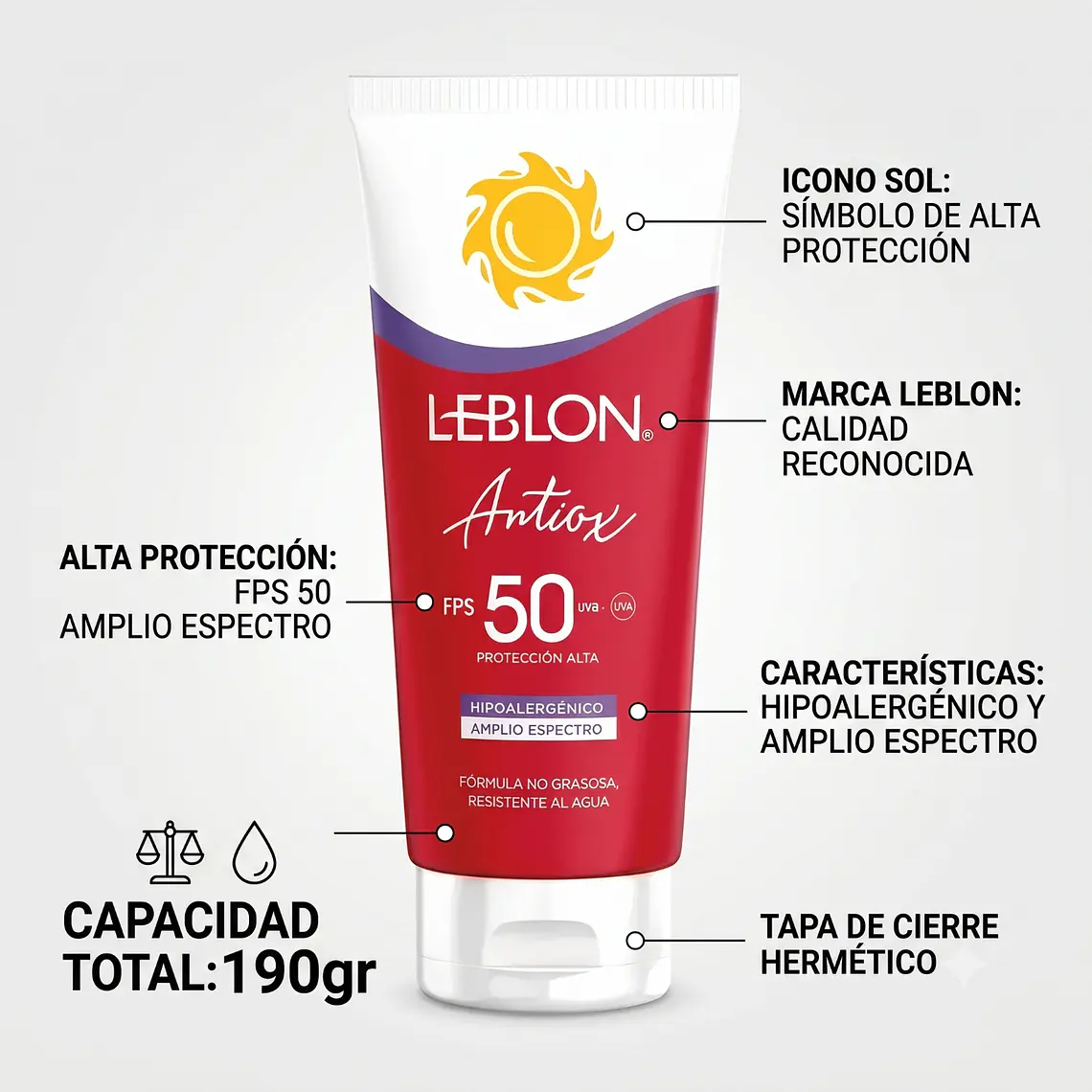 Bloqueador Leblon Antioxidante FPS50 190gr 4