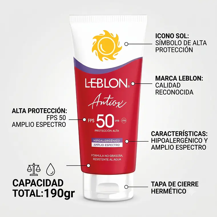 Bloqueador Leblon Antioxidante FPS50 190gr 4
