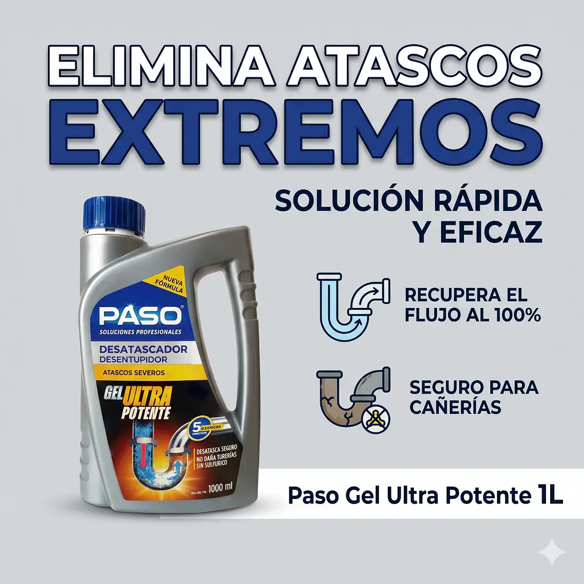 Destapa Desatasca Cañerias Atascos Severos Gel 1l 2