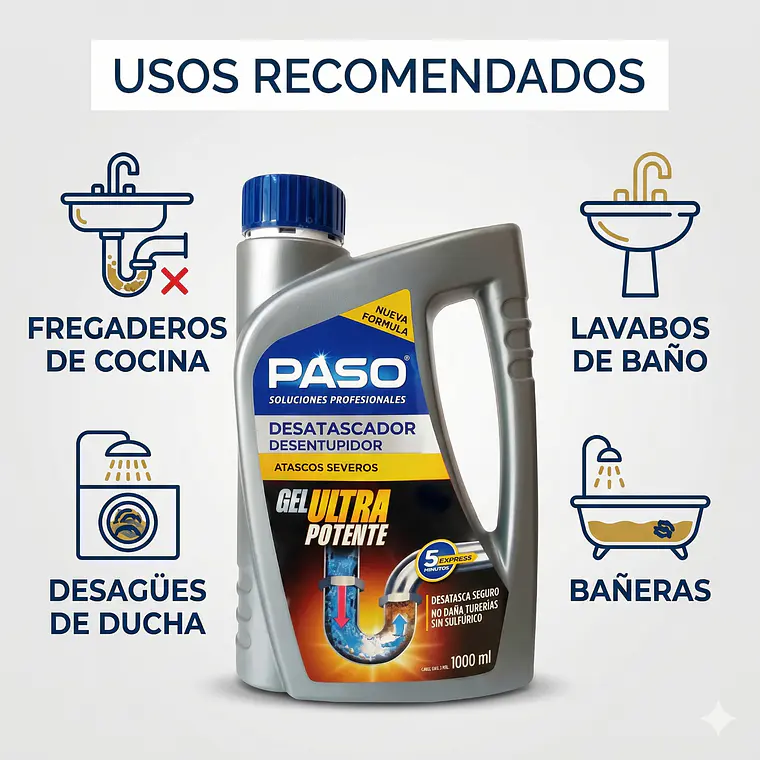 Destapa Desatasca Cañerias Atascos Severos Gel 1l 3