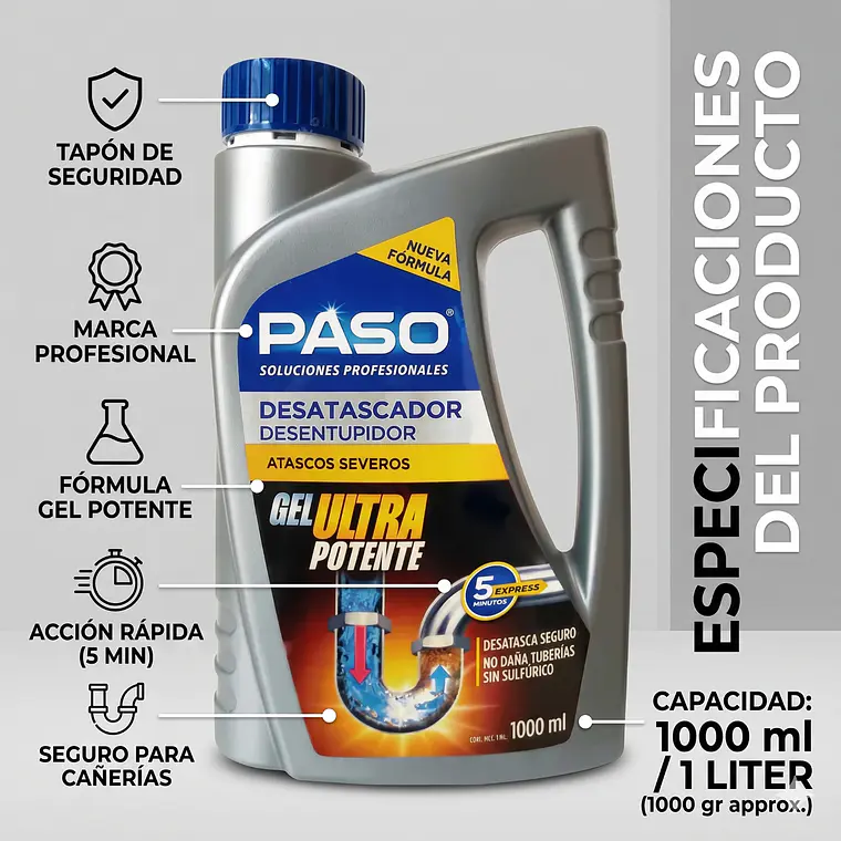 Destapa Desatasca Cañerias Atascos Severos Gel 1l 5