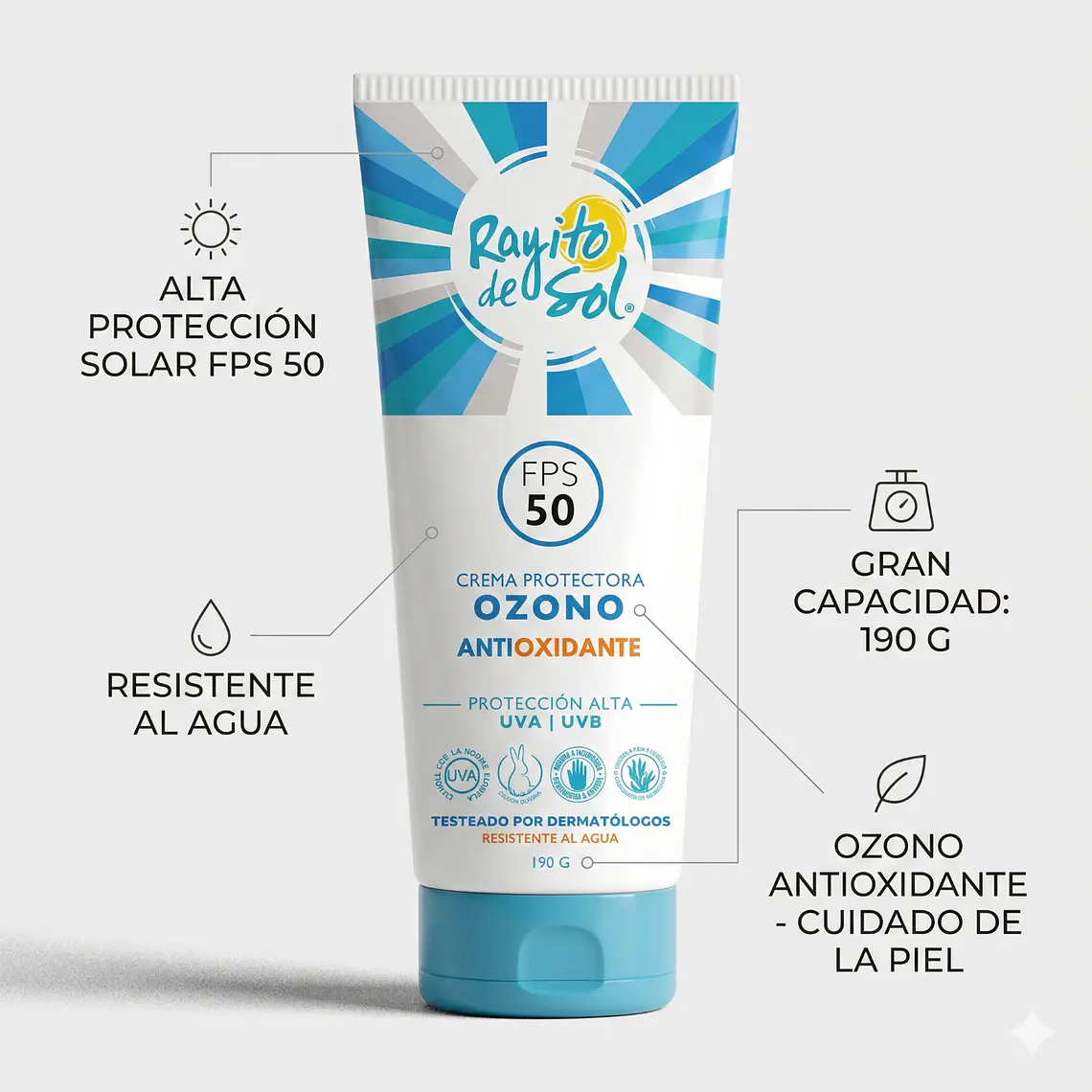 Protector Solar Ozono FPS50 Rayito de Sol 190g 2