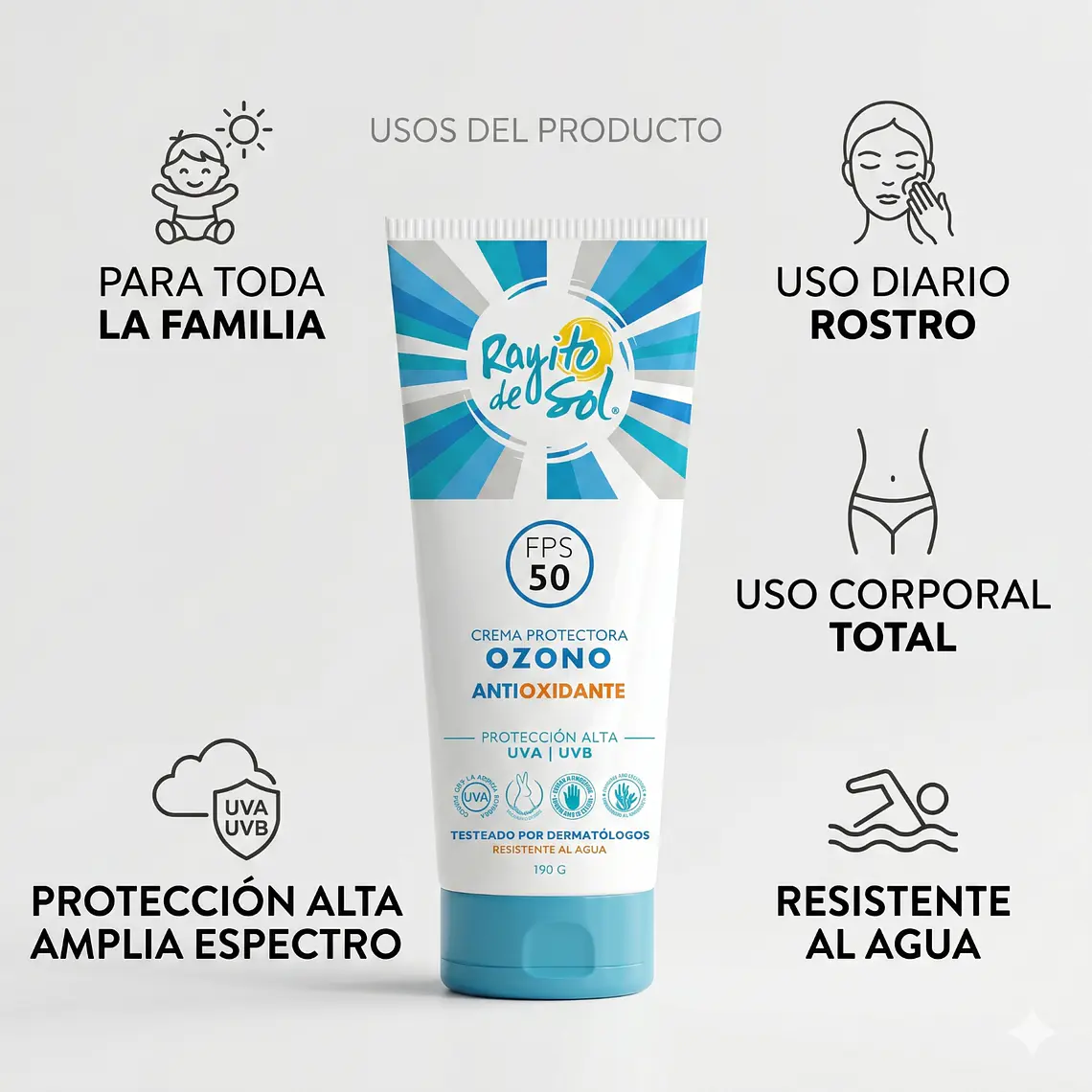 Protector Solar Ozono FPS50 Rayito de Sol 190g 3