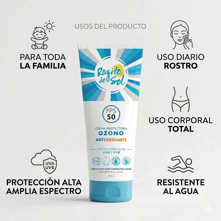 Protector Solar Ozono FPS50 Rayito de Sol 190g 3
