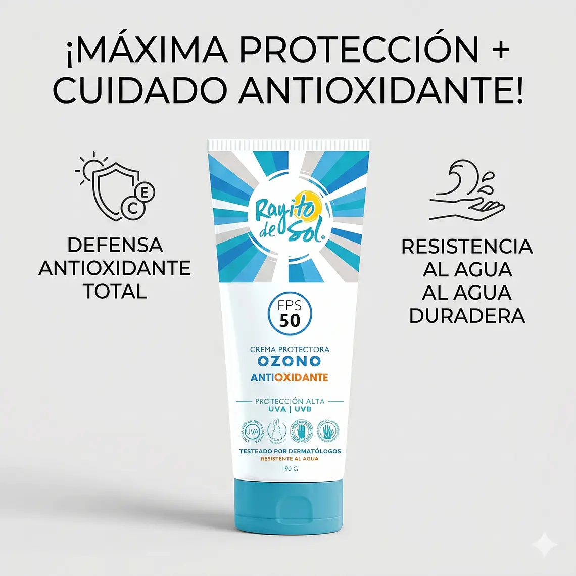Protector Solar Ozono FPS50 Rayito de Sol 190g 4
