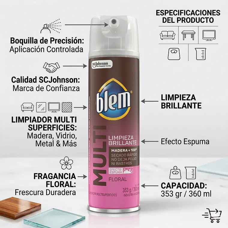Blem Multi Superficies Aerosol Floral 353 g Limpieza 5
