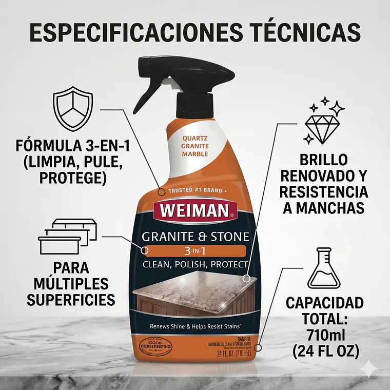 Limpiador Granito Y Piedra 3 En 1 Weiman 710ml 6