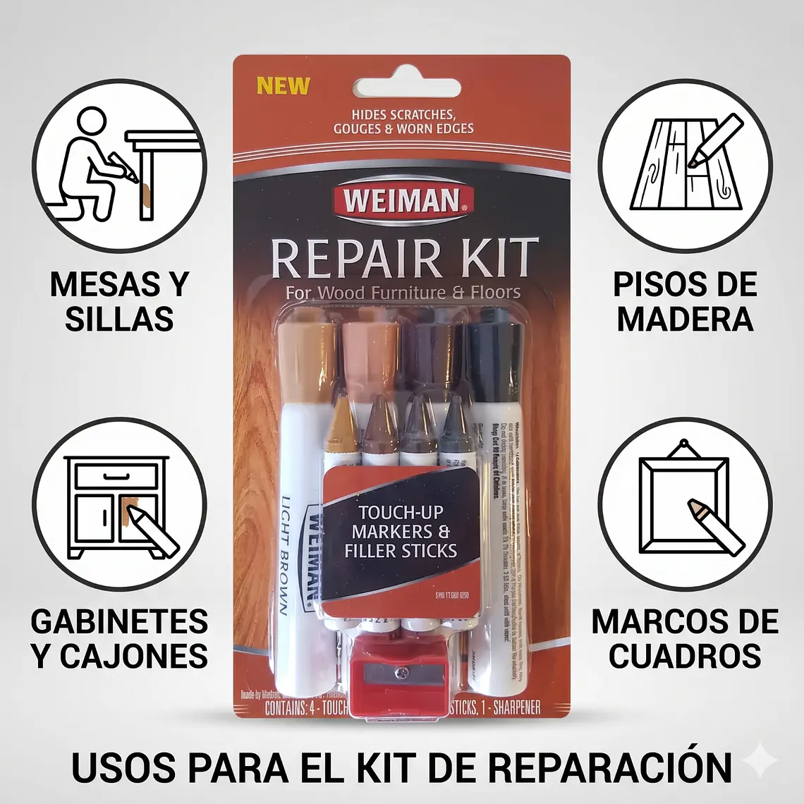 Kit Reparador Muebles y Pisos de Madera Weiman 9 Piezas 4