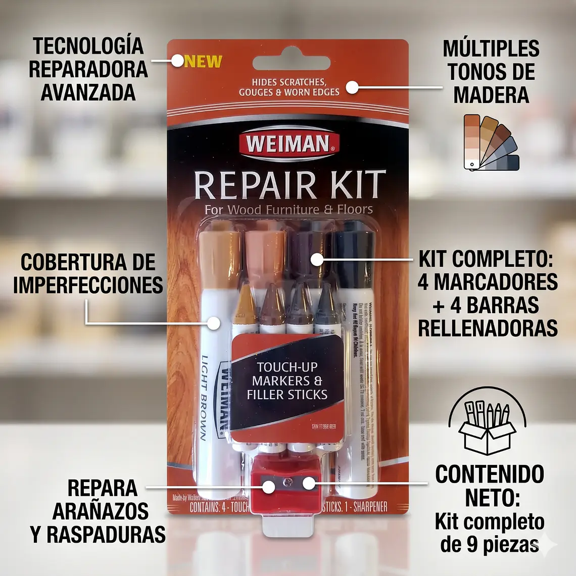 Kit Reparador Muebles y Pisos de Madera Weiman 9 Piezas 5