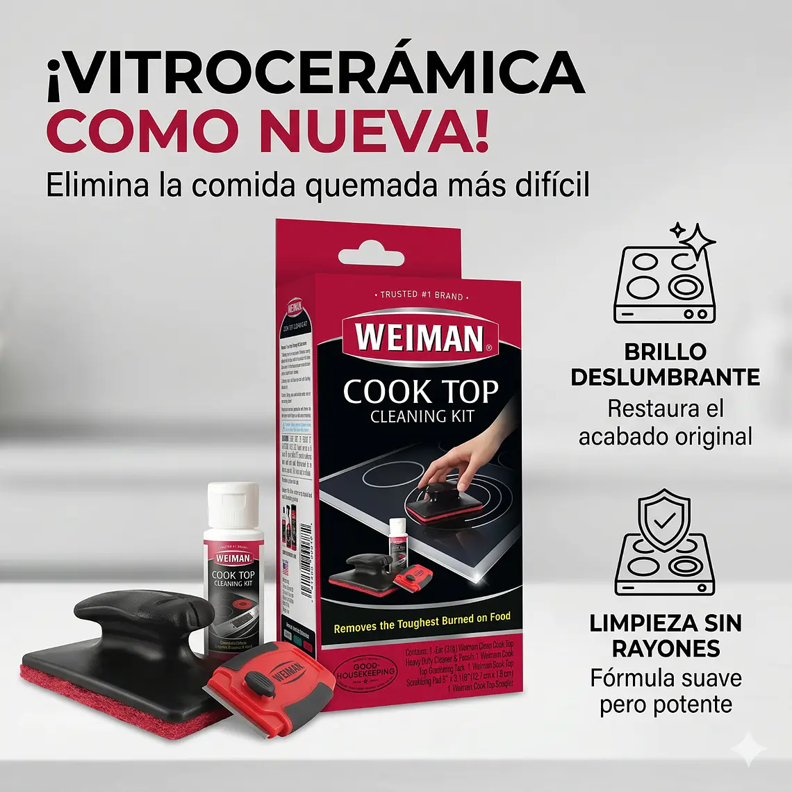 Weiman Kit Limpiador Vitrocerámica 3 Piezas 2