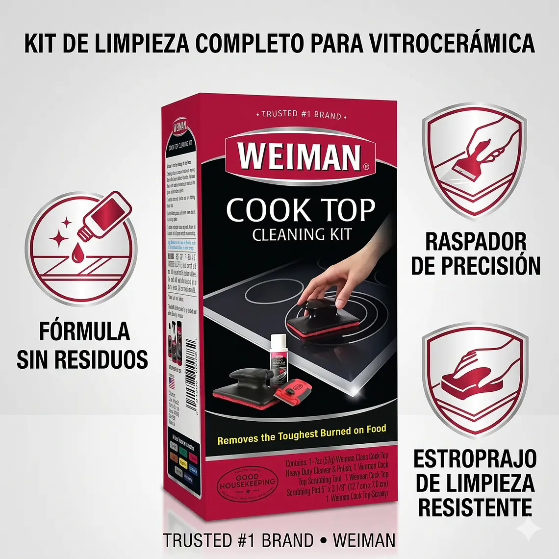Weiman Kit Limpiador Vitrocerámica 3 Piezas 3