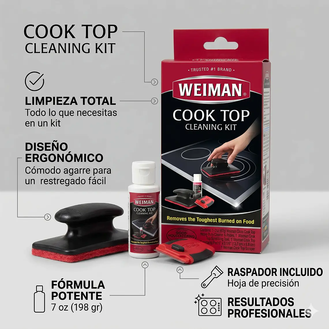Weiman Kit Limpiador Vitrocerámica 3 Piezas 4