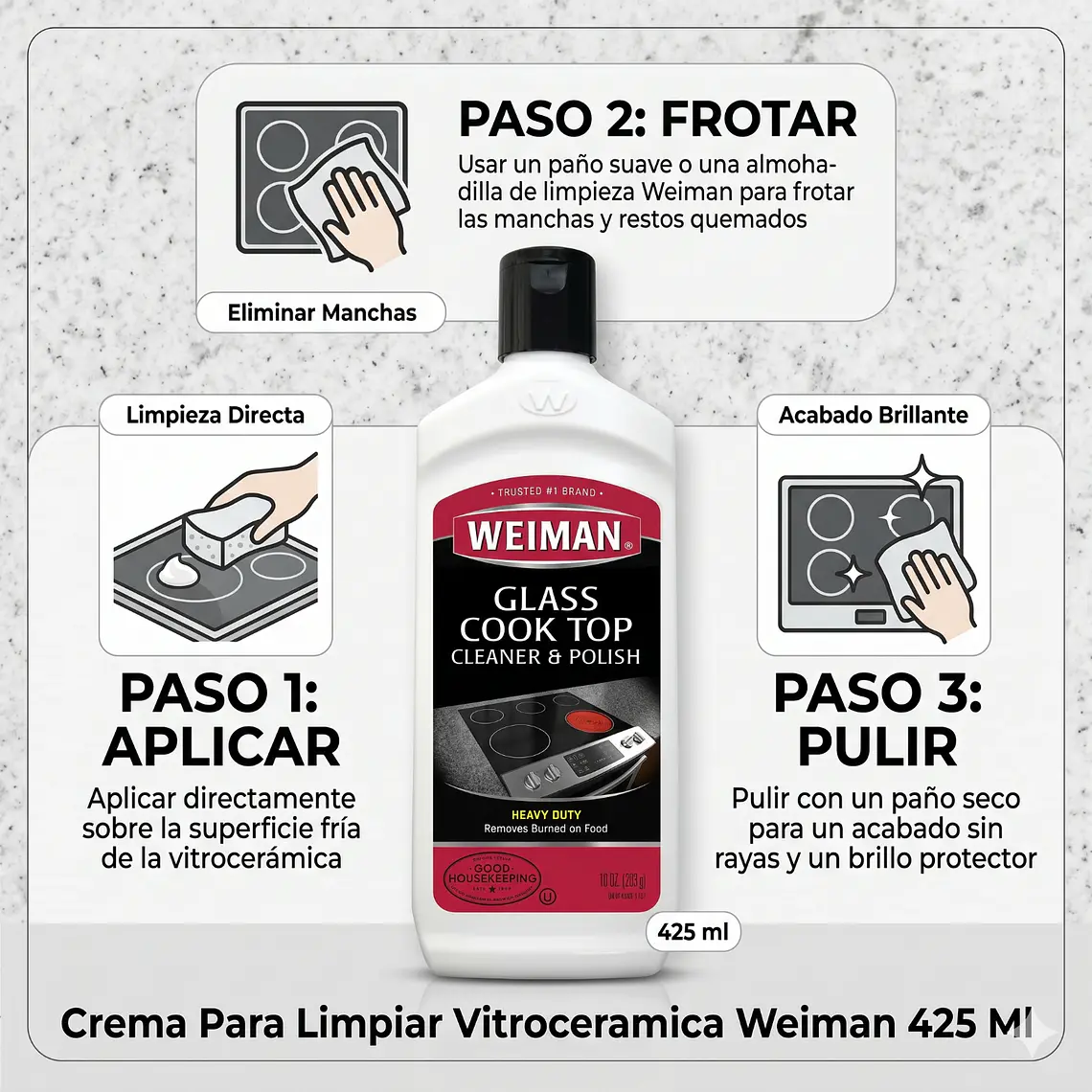 Crema Para Limpiar Vitroceramica Weiman 425 Ml 3