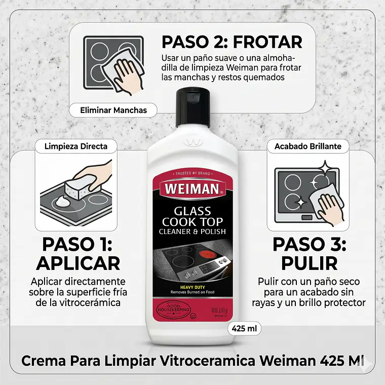 Crema Para Limpiar Vitroceramica Weiman 425 Ml 3