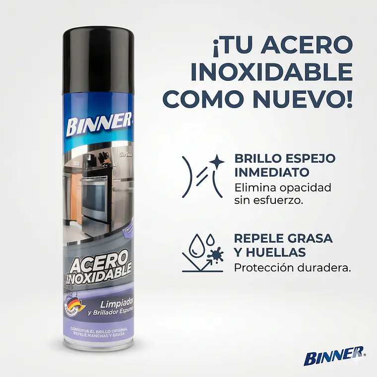 Limpiador y Brillador Binner Acero Inoxidable Espuma 400ml 2
