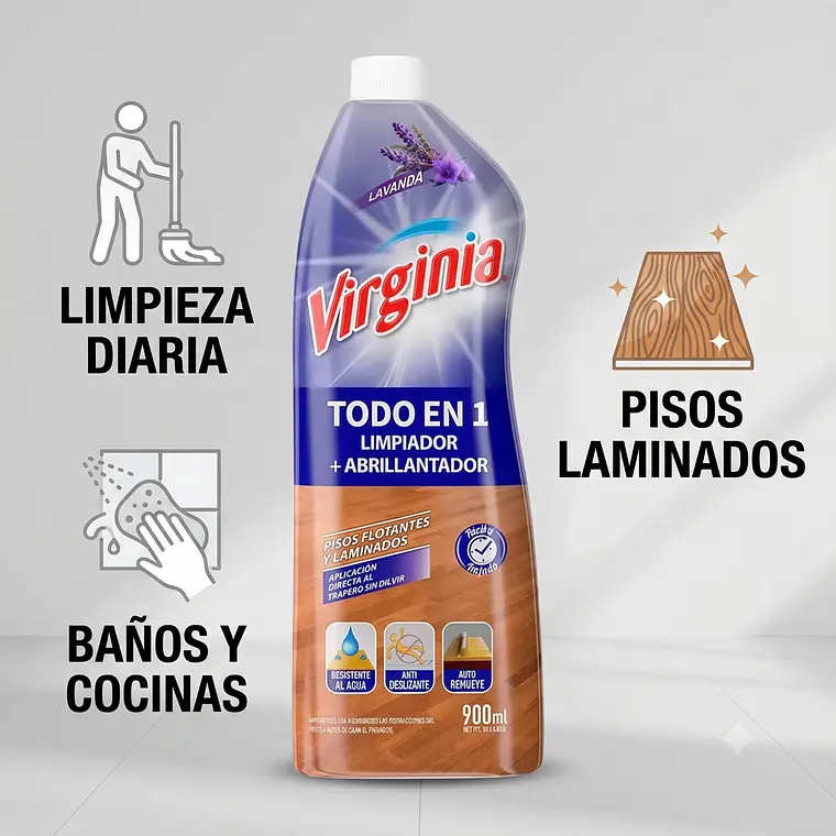 Limpiador + Abrillantador para Piso Flotante Virginia 900 ml 3