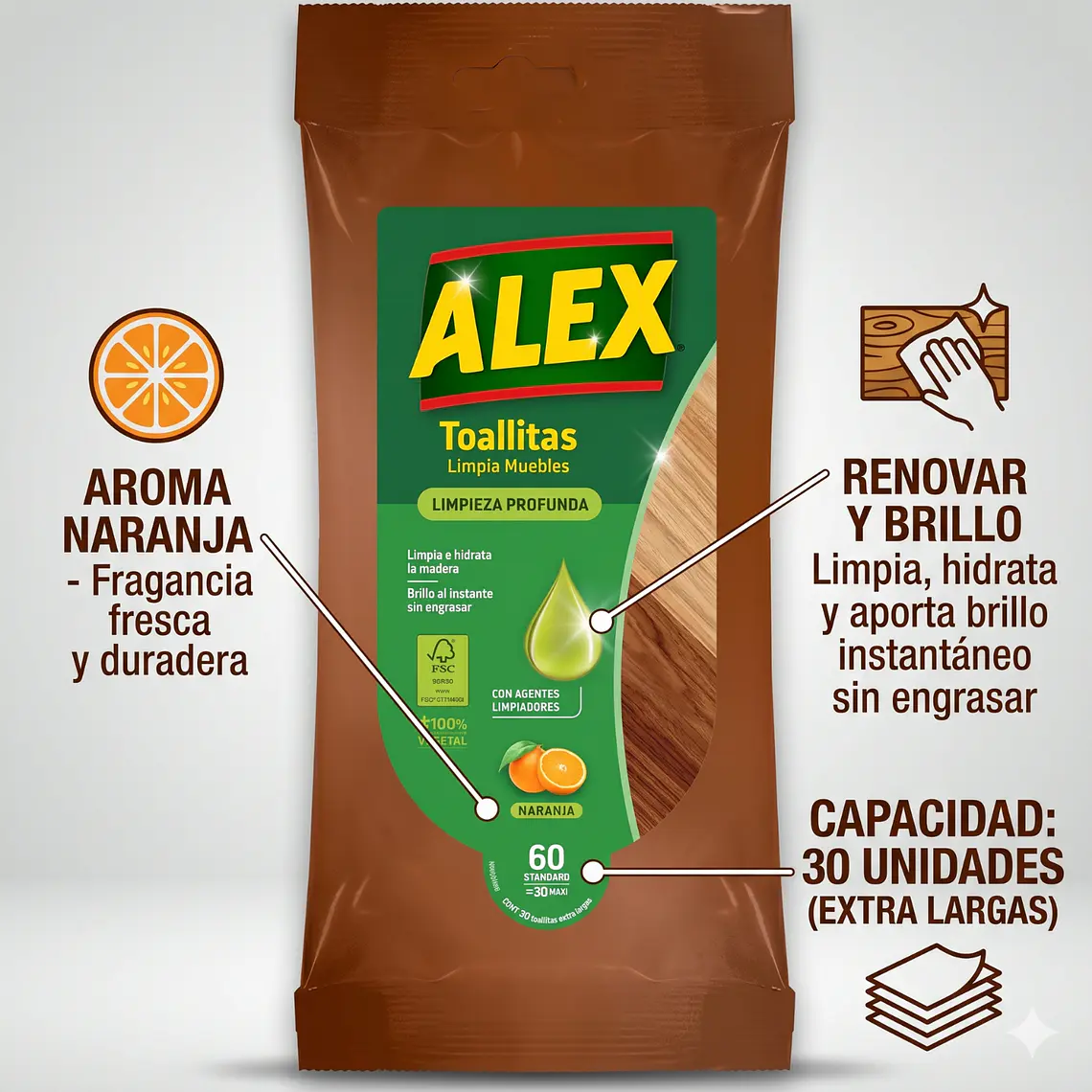 Toallitas Alex Renovadoras Para Muebles 30 Unid 4