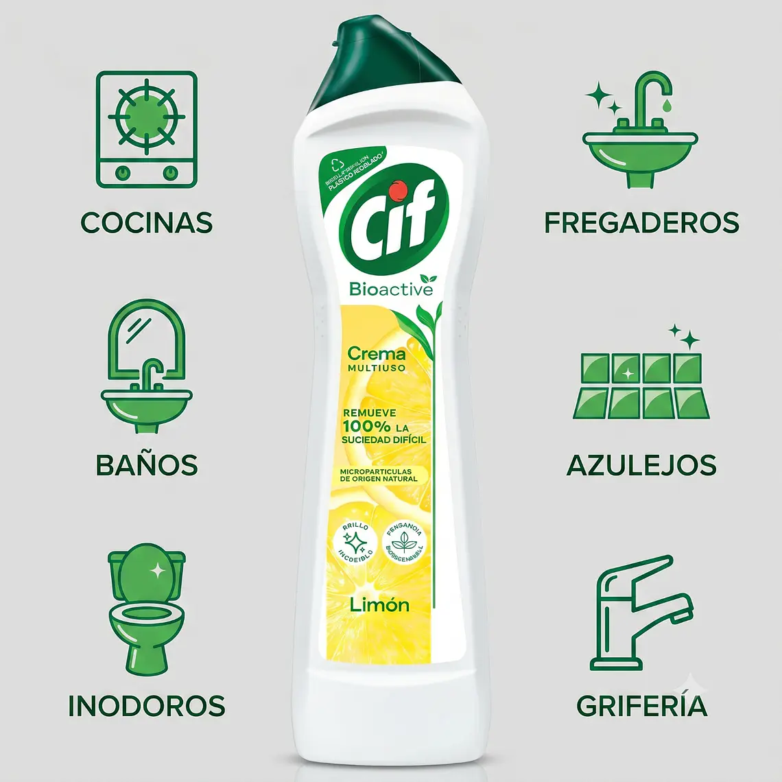 Cif Crema Limpiador Multiuso Limon 750g Bioactive 3