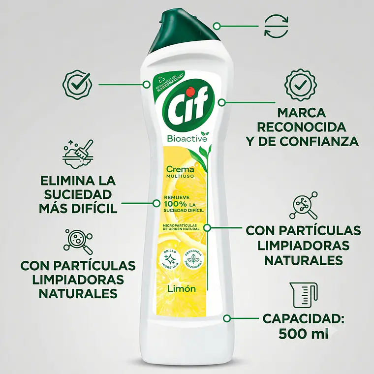 Cif Crema Limpiador Multiuso Limon 750g Bioactive 4
