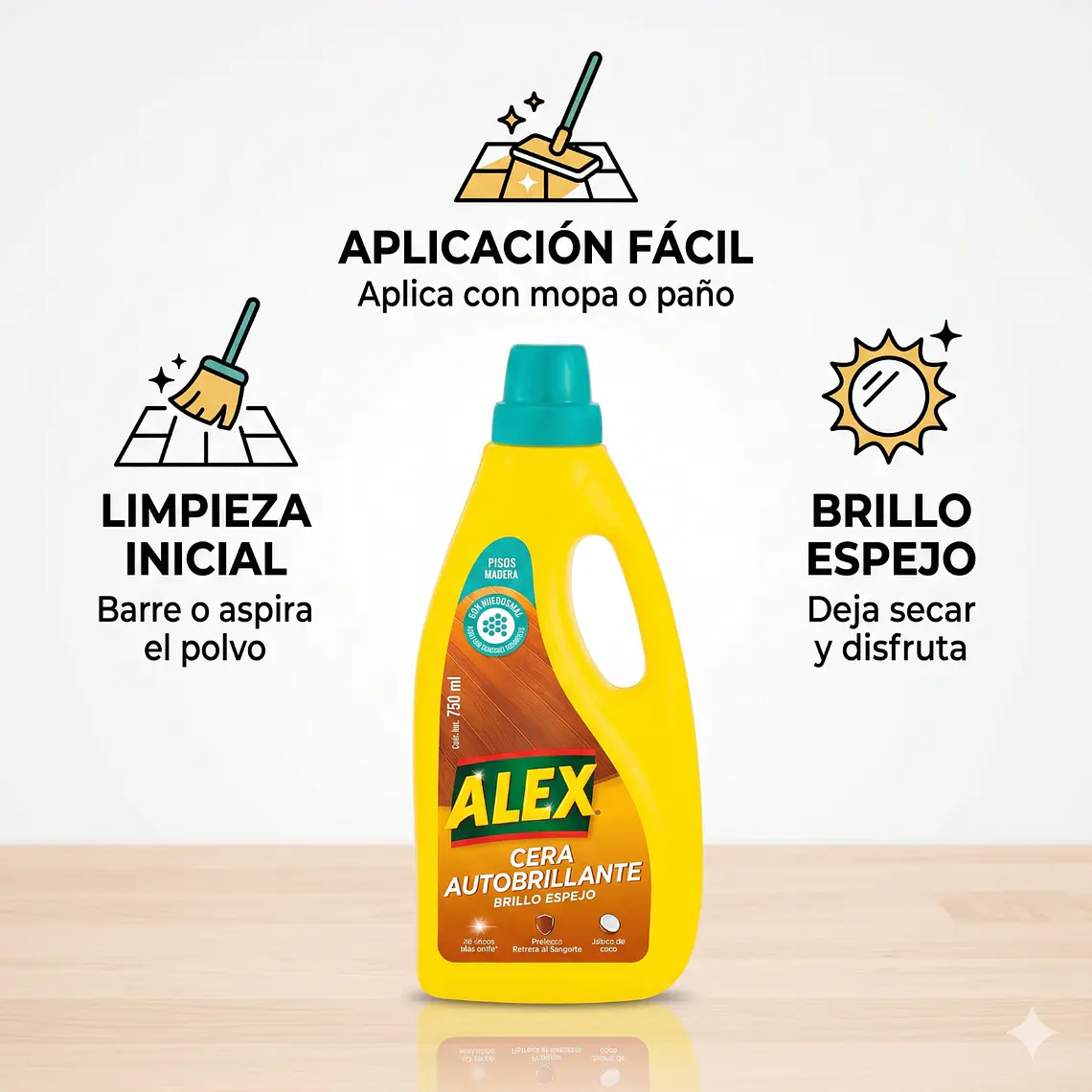 Cera Líquida Autobrillante Alex Piso Madera 750ml 3