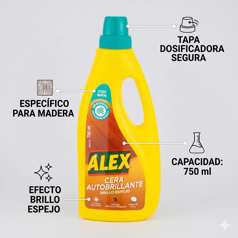 Cera Líquida Autobrillante Alex Piso Madera 750ml 4