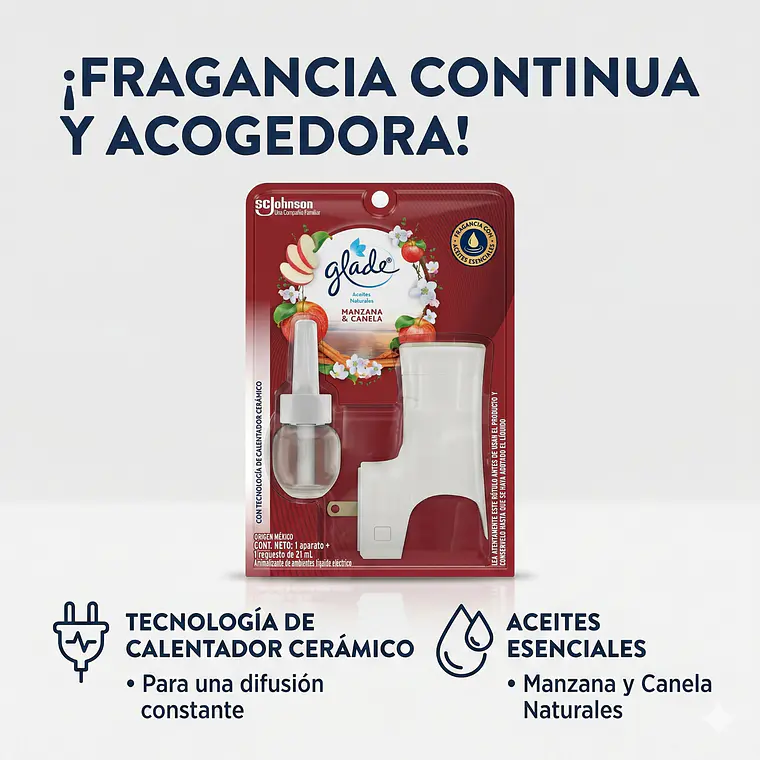 Aromatizante Glade Manzana Canela Aparato + Recarga 21ml 2
