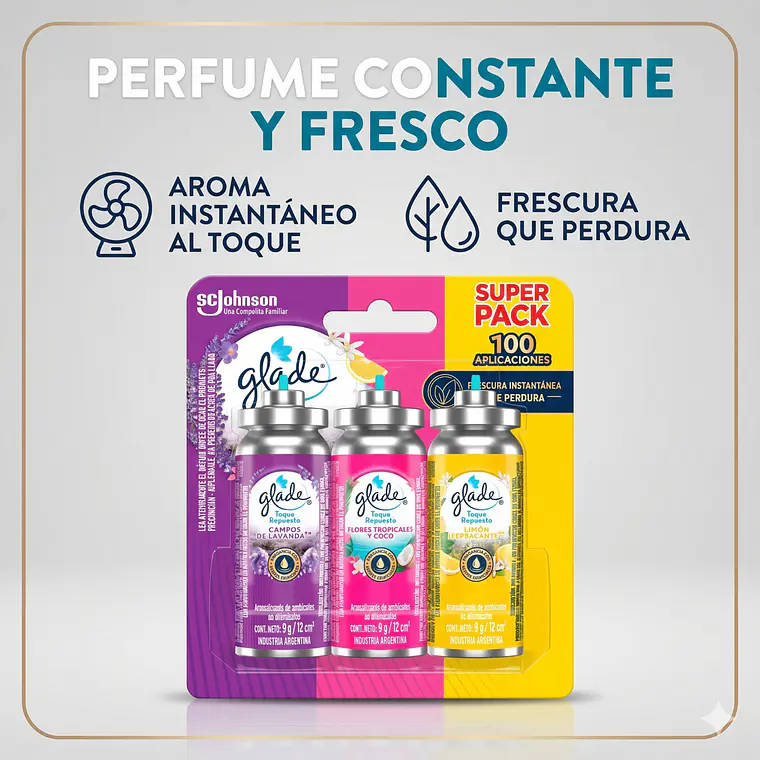 Glade Repuesto Toque 3x12ml Lavanda Tropical Limón 2