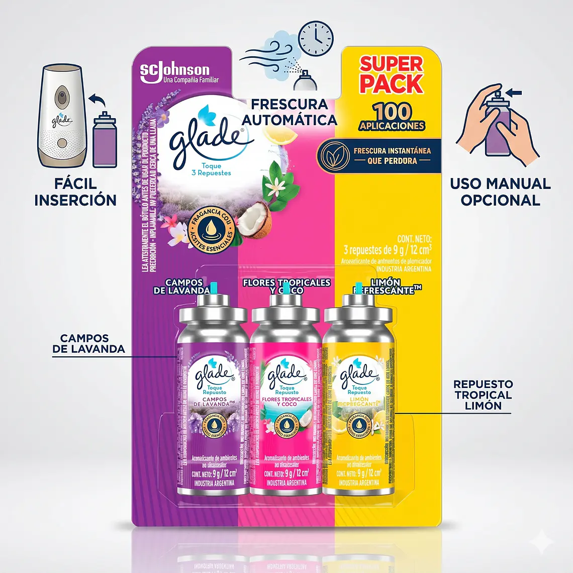 Glade Repuesto Toque 3x12ml Lavanda Tropical Limón 3