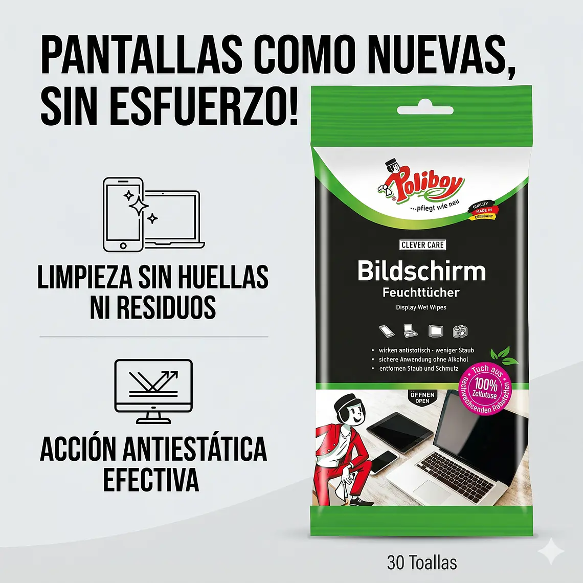 Toallitas Limpiadoras Pantallas Celular Notebook 30 Und 2