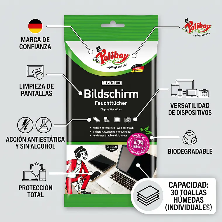 Toallitas Limpiadoras Pantallas Celular Notebook 30 Und 4