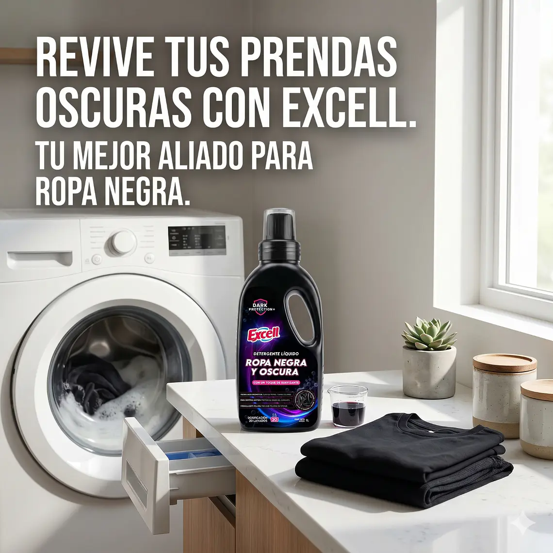 Detergente Liquido Ropa Negra Oscura Excell 1L 20 Lav 6