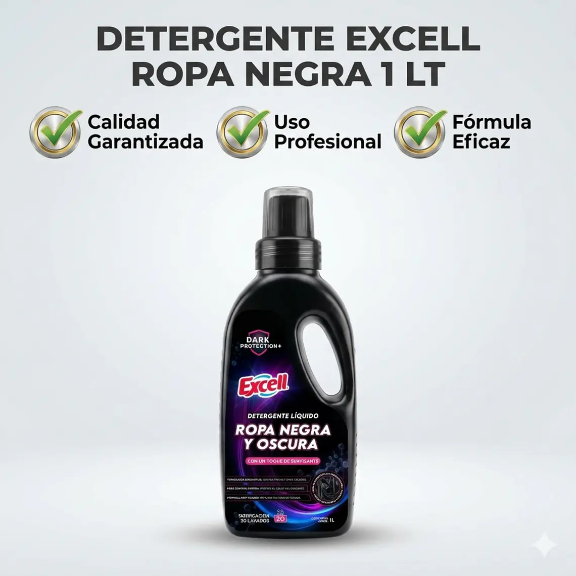 Detergente Liquido Ropa Negra Oscura Excell 1L 20 Lav 7