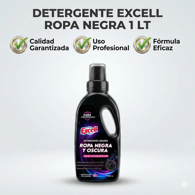 Detergente Liquido Ropa Negra Oscura Excell 1L 20 Lav 7