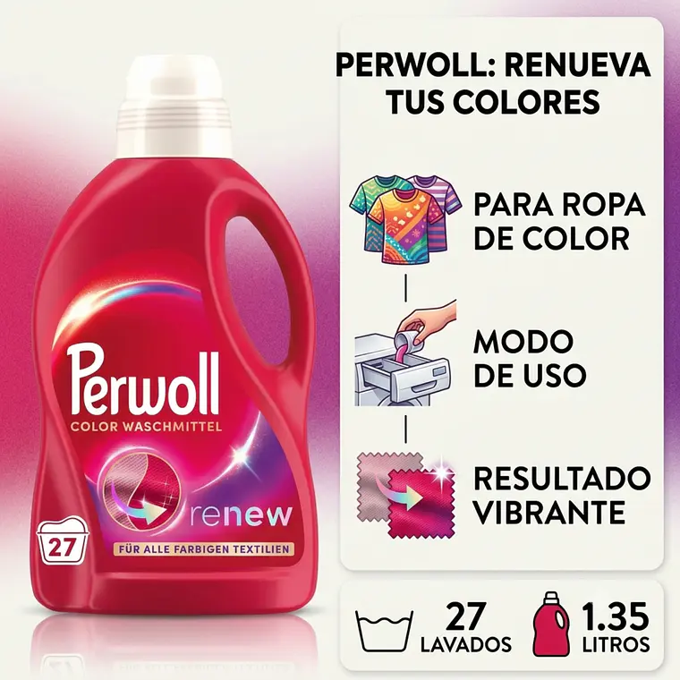 Perwoll Detergente Ropa Colores Vivos 1.35L 4