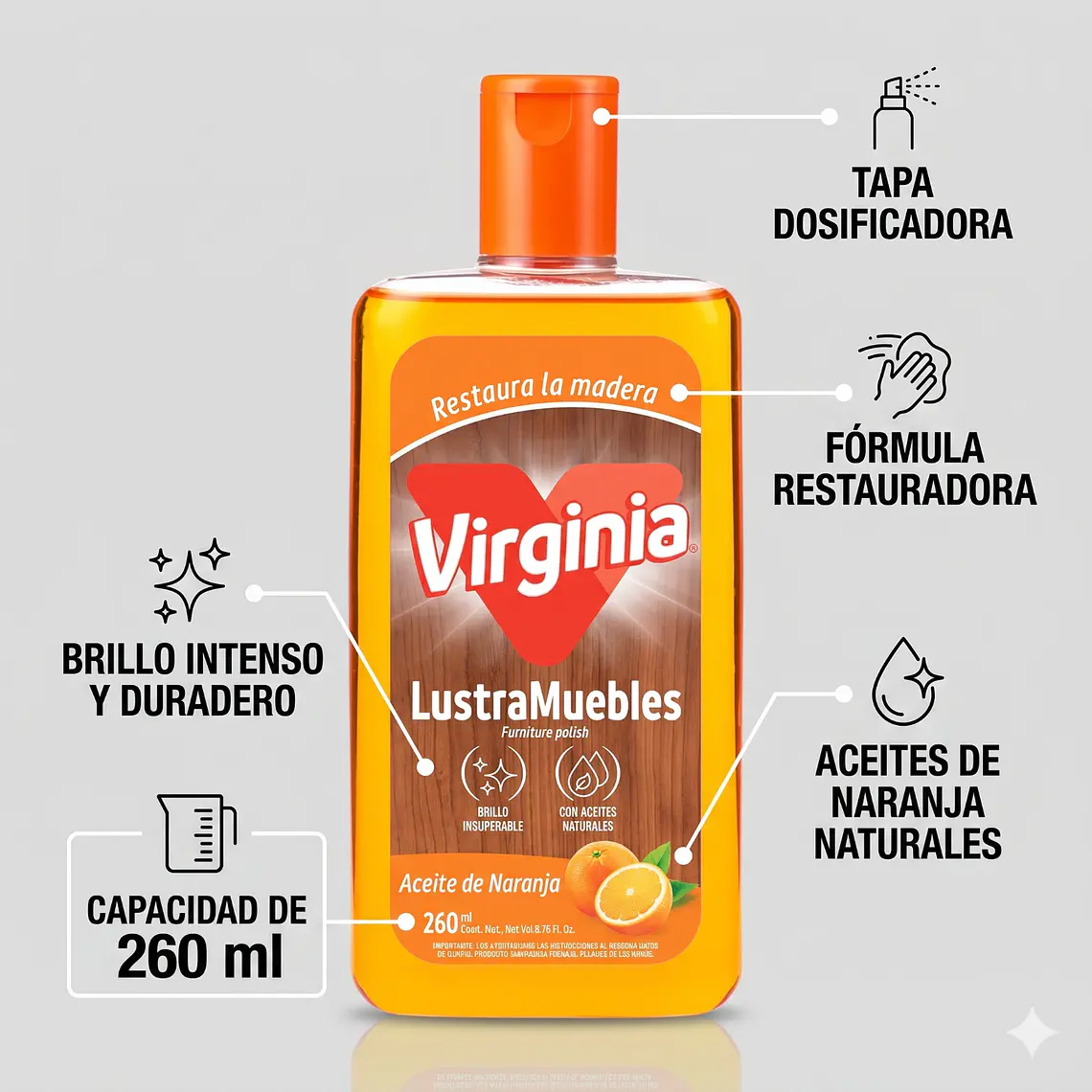 Virginia Lustra Muebles Naranja Natural 260ml 4