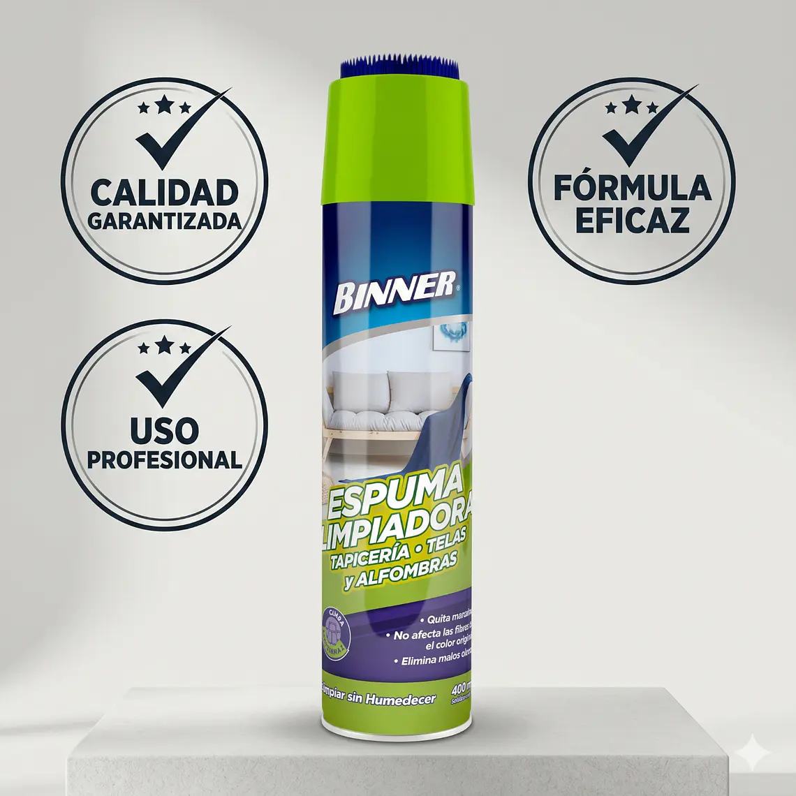 Limpiador Tapicería Telas Alfombras Binner Espuma 400ml 5