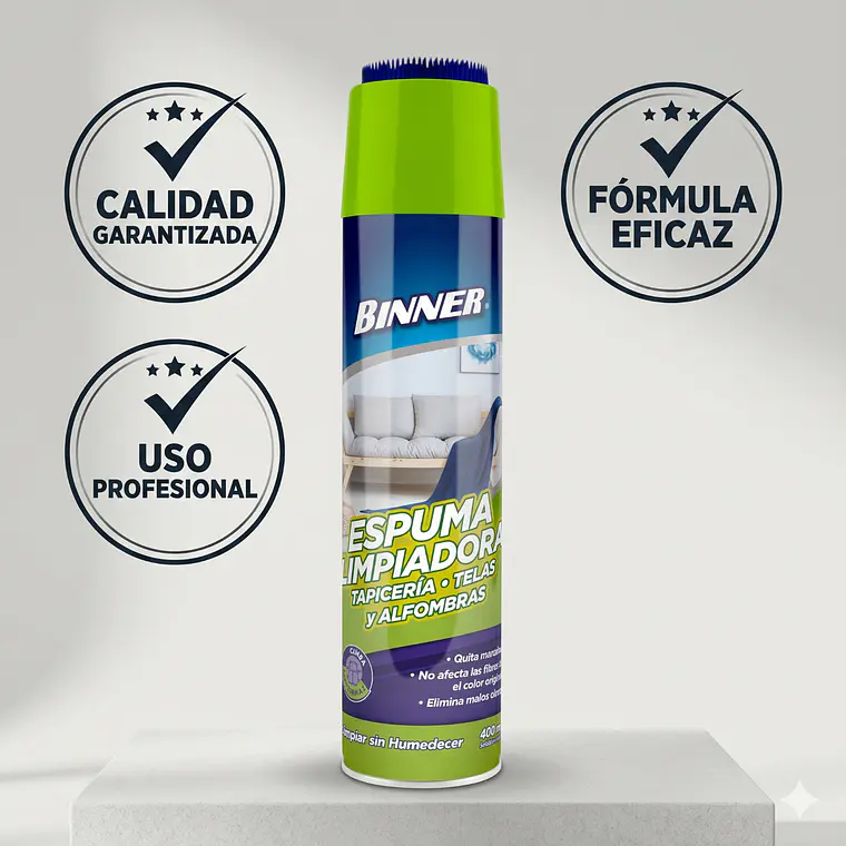 Limpiador Tapicería Telas Alfombras Binner Espuma 400ml 5