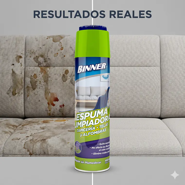 Limpiador Tapicería Telas Alfombras Binner Espuma 400ml 6