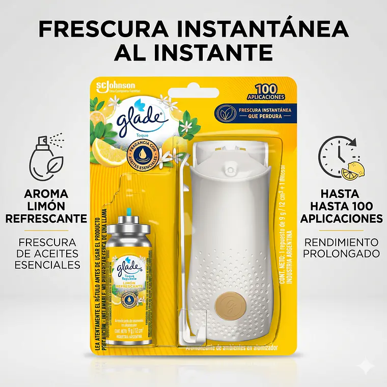 Glade Toque Aparato + Repuesto 9g Aroma Limón Refrescante 2