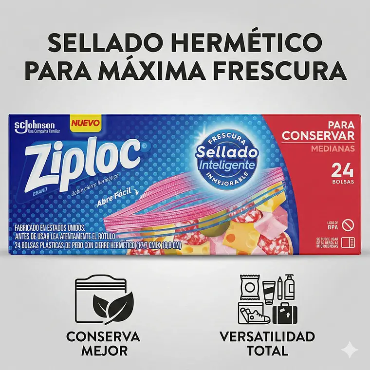 Bolsas Multiuso Para Conservar Ziploc Medianas 24 Unid 2